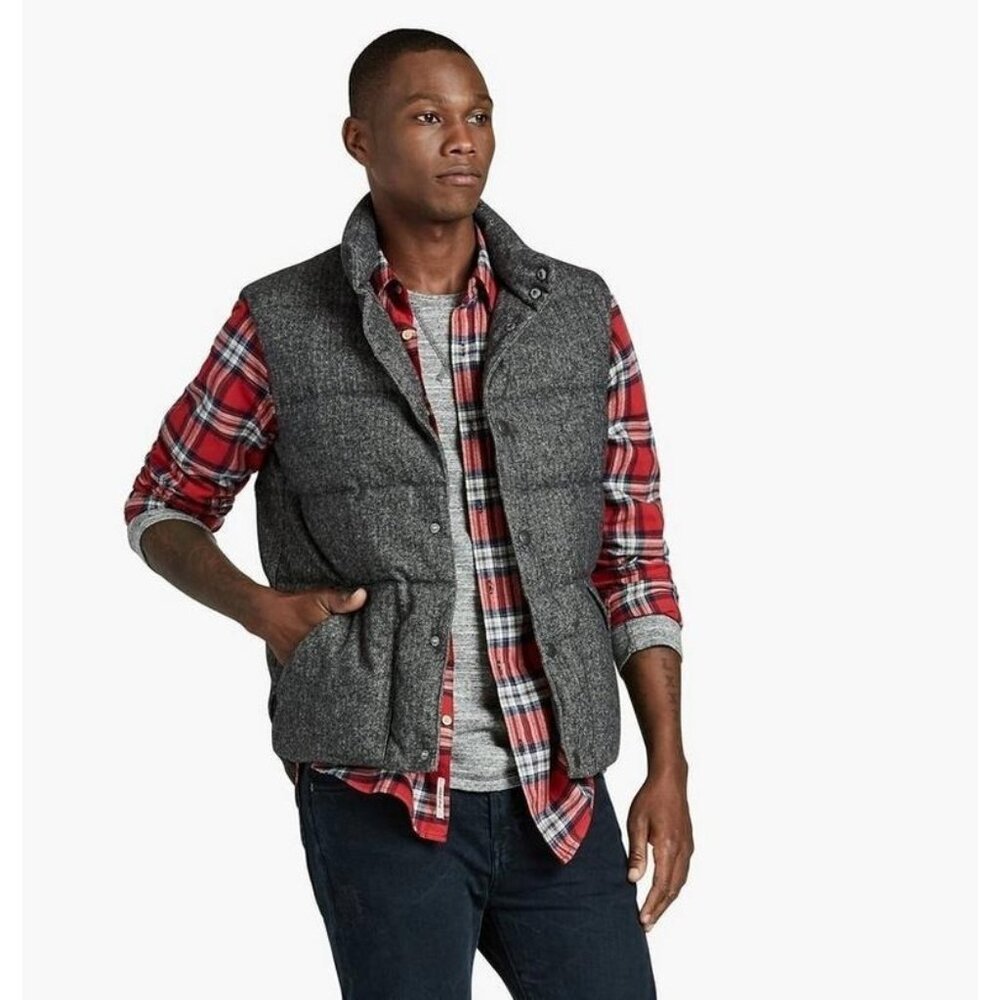 Lucky Brand Down Mens Medium Quilted Puffer Vest Herringbone Sycamore Casual